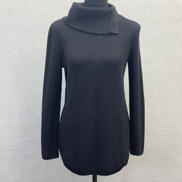Talbots Sweaters - Talbots Black Cowl Neck‎ Ribbed Chevron Knit Sweater Women's Size XS